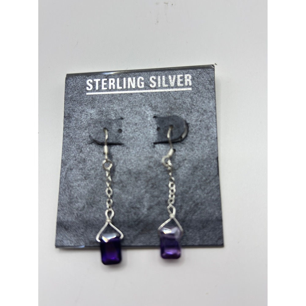 Unbranded Drop Earrings Women OS Purple Sterling Silver 925 Emerald Cut Dangle